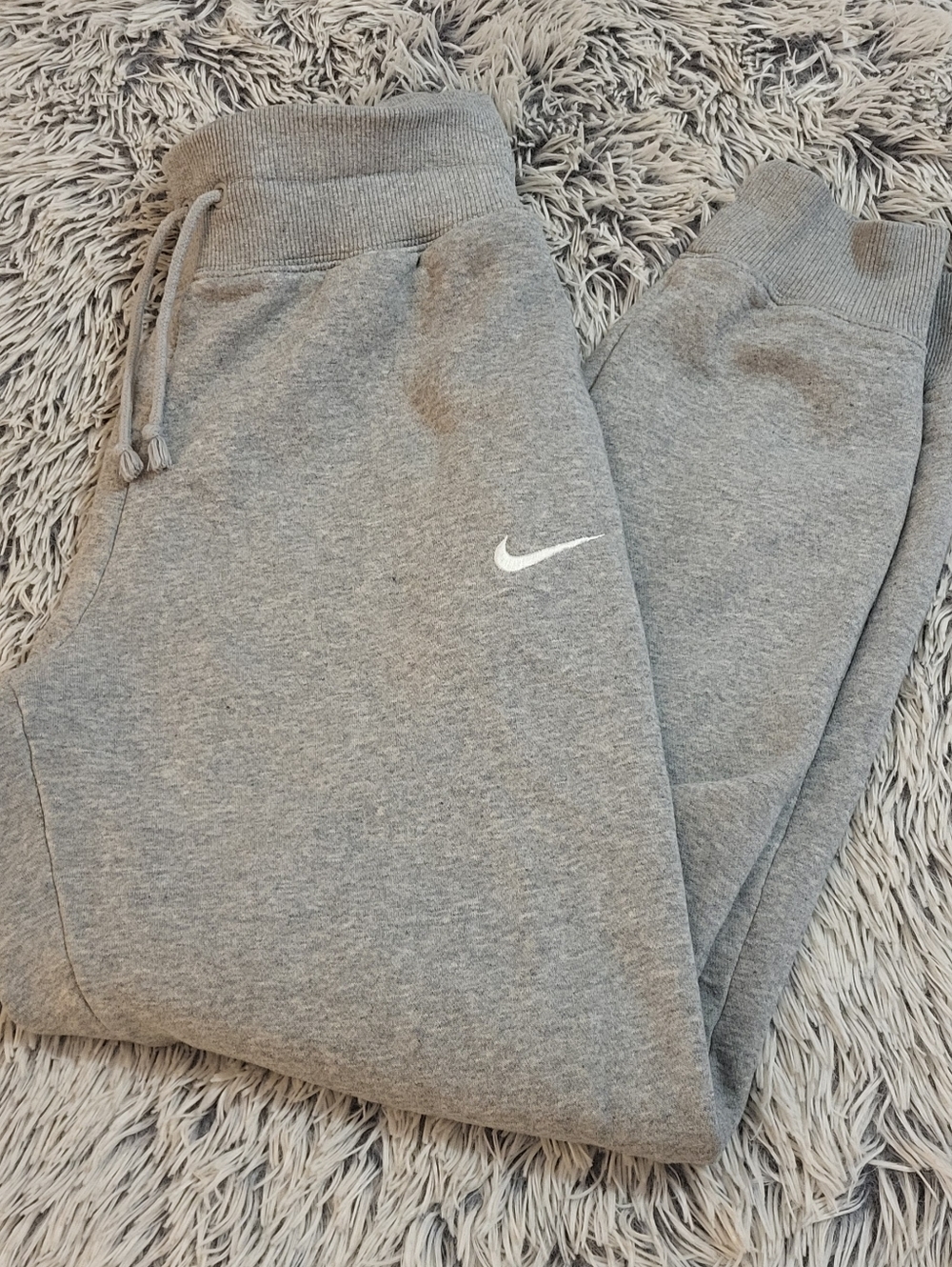 Nike Womens Grey Fleece Joggers with White Swoosh Size Small
